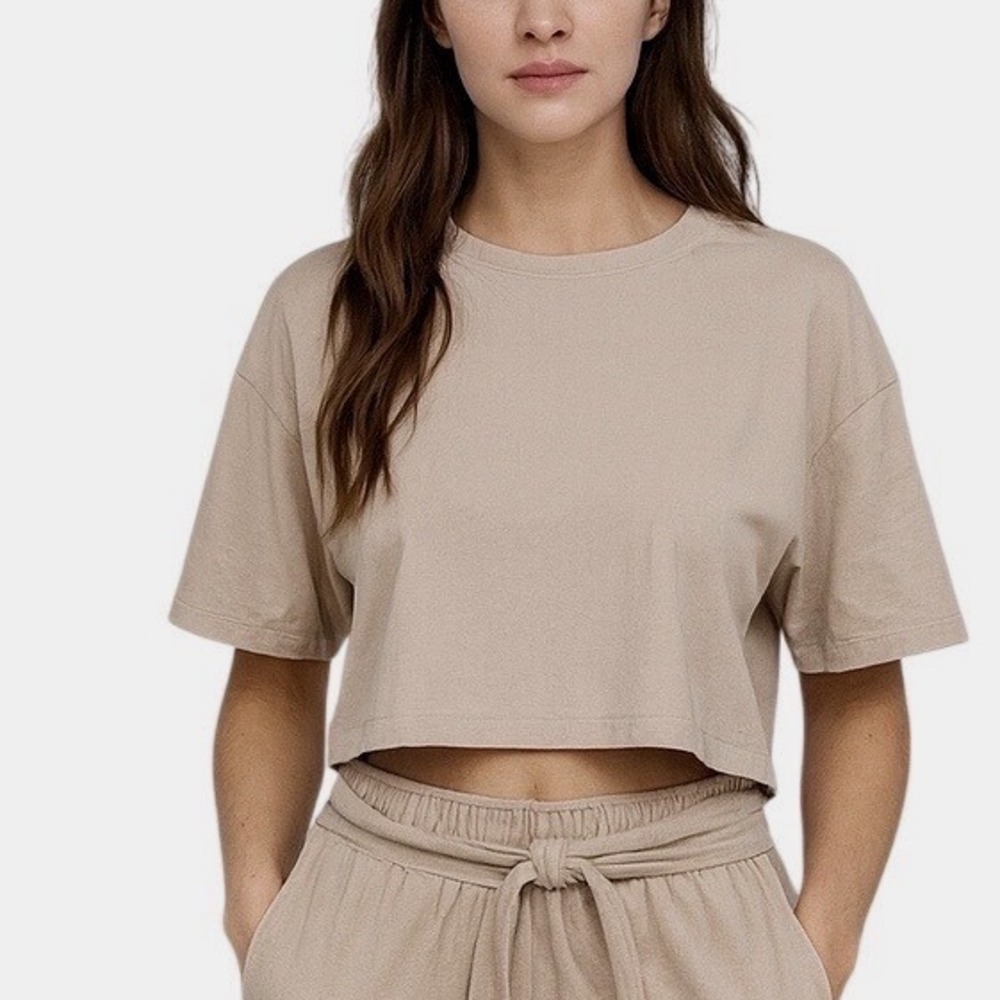 ZARA Beige Cropped T Shirt Oversized‎ Boxy Fit L Resortwear Streetwear
